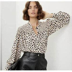 Thakoon Leopard Smocked Flowy Blouse Top Size Large NWT